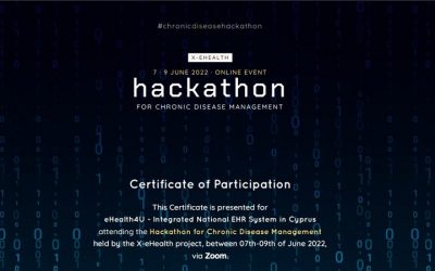 Certificate of Participation to X-eHealth Hackathon for chronic disease management